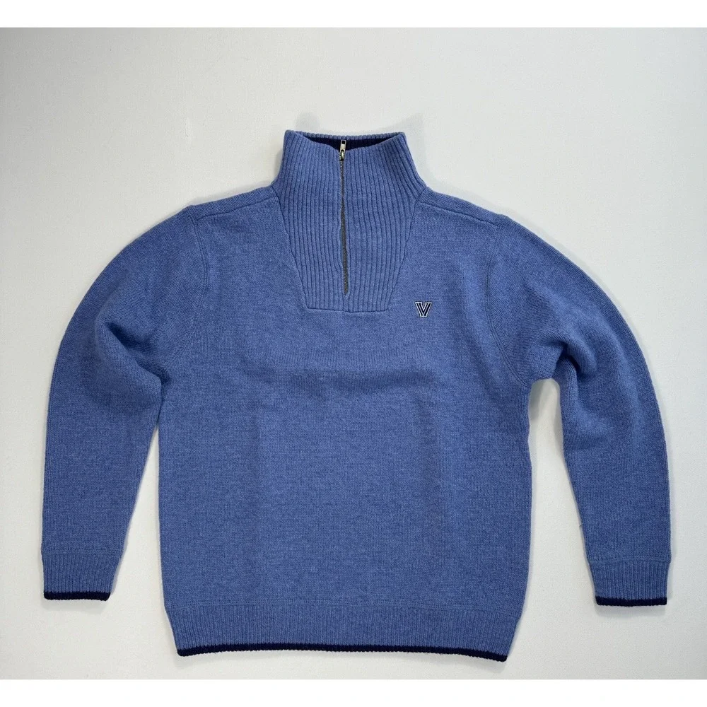 Irelands Eye 100% Wool Sweater Mens Small Blue 1/4 Zip High Neck Villanova